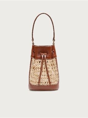 J.Crew Drawstring bag in straw and leather CR888